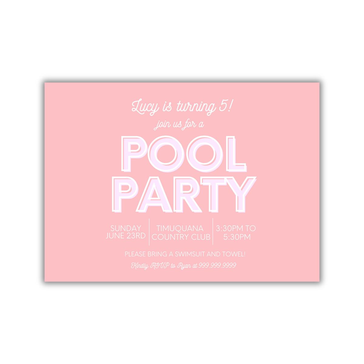 Pink Pool Party - Kids Birthday Invitation | Ryan Harper Designs
