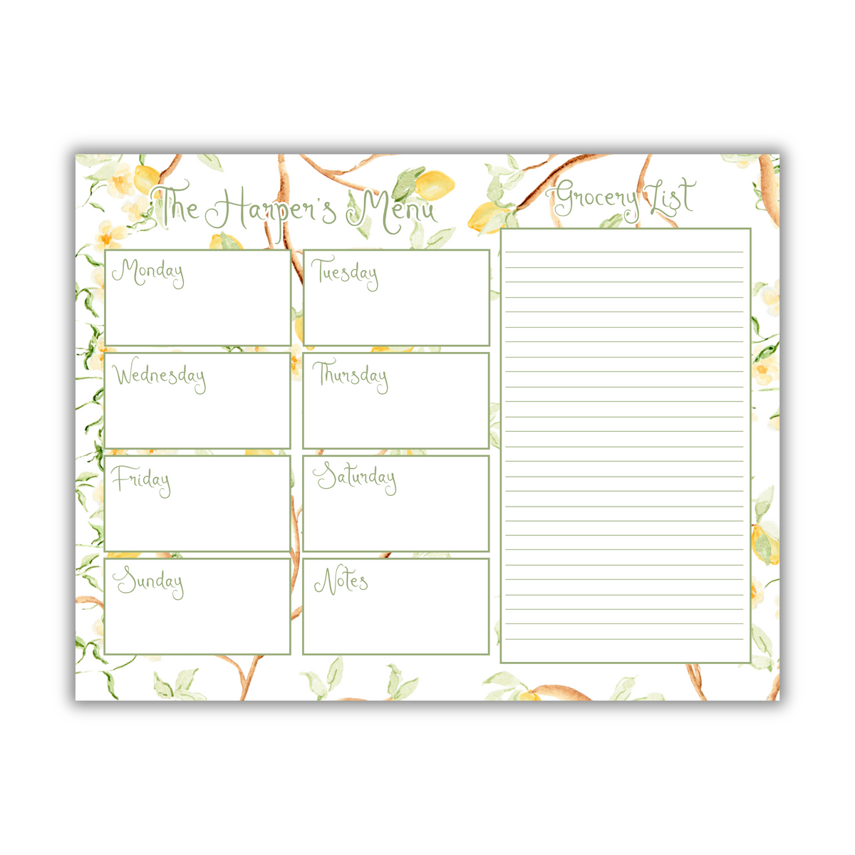 Lemon Tree Menu - Notepad | Ryan Harper Designs