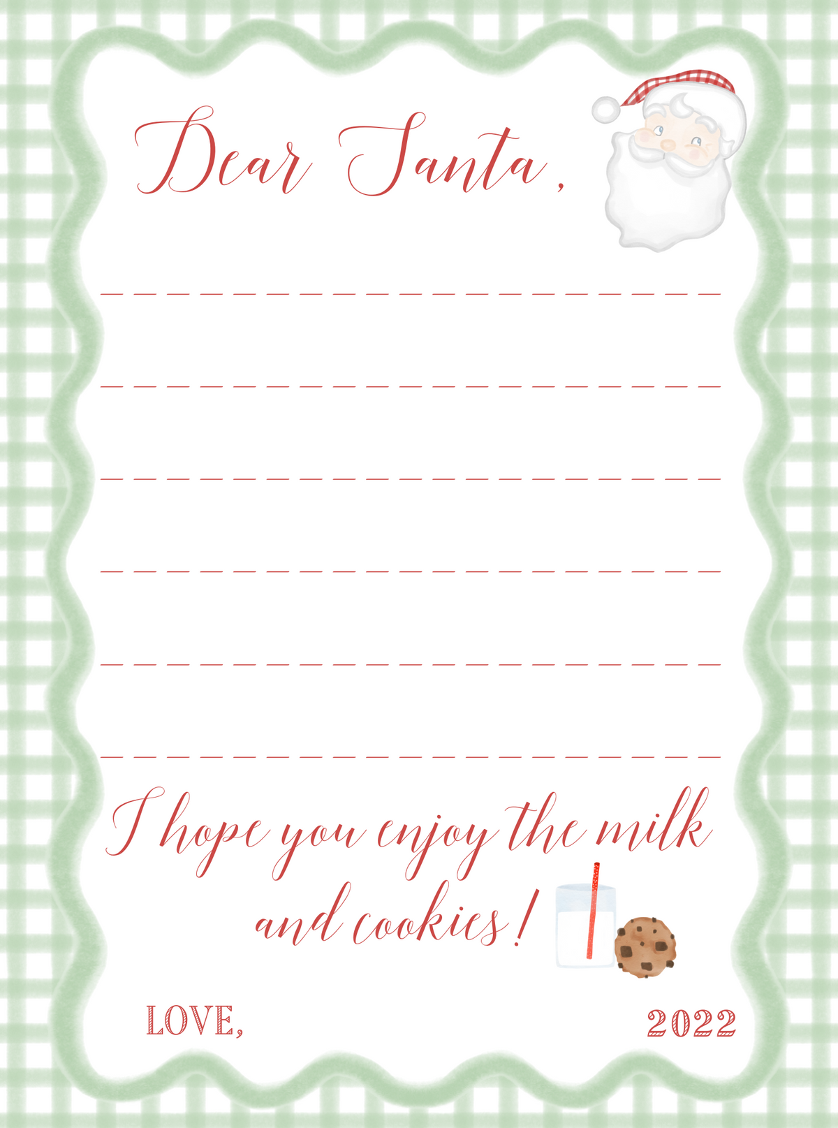 Harper Santa Note Green Check 2 - Santa Letter | Ryan Harper Designs